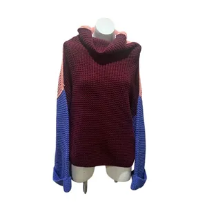 Free People Women's M Colorblock Chunky Turtleneck Sweater Multicolor thumbnail 4