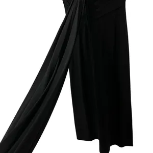 Vintage Kathleen Inc Dress Womens Size Medium Black Maxi Sheath Ruched Pleated thumbnail 12