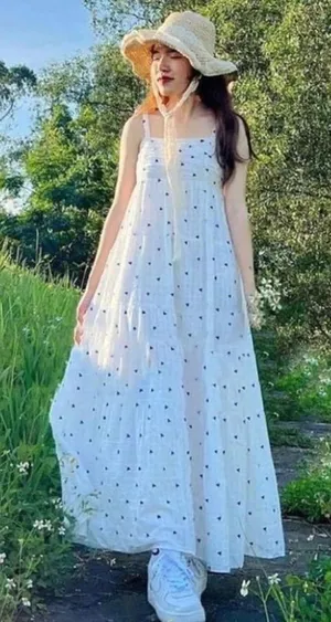 ZARA WOMAN WHITE NAVY EMBROIDERED maxi dress blog fav spring M boho cottage $98 thumbnail 1