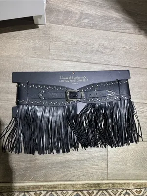 House of Harlow 1960 Fringed Black Leather Western Belt thumbnail 2