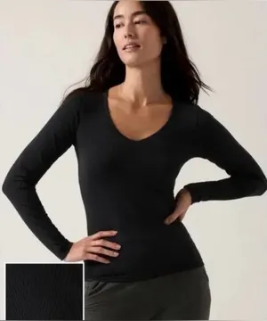 Athleta Renew Seamless V-Neck Long Sleeve Top‎ Black Size XL thumbnail 1