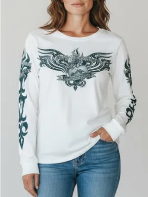 HARLEY-DAVIDSON Fargo ND Long Sleeve Graphic Tee White Women’s S thumbnail 1