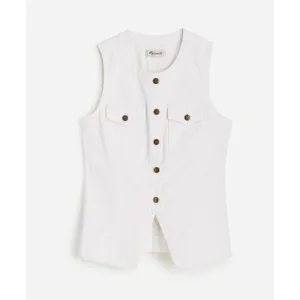 Madewell Denim High Crewneck Vest Tile White Minimalist Utility Pockets US 0 thumbnail 5