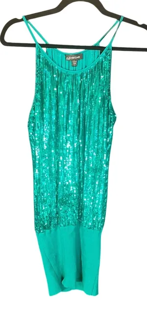 Bebe Teal‎ Sequin Mini Dress Size Medium thumbnail 1