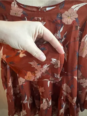 Women’s LOGO Floral Peasant Blouse - Rust Pink and Brown Size Large thumbnail 2