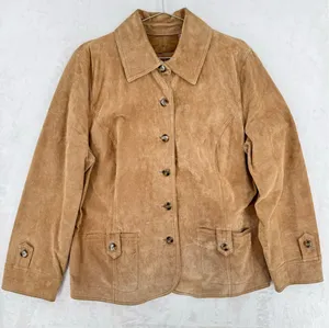Vtg Tan Genuine Suede Jacket Peplum Button Front Y2K Fall Leather 90s Size 1X thumbnail 1