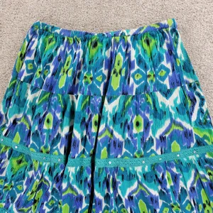 Vintage Notations A-line Skirt Womens L Blue Boho Watercolor Tiered Flowy Hippie thumbnail 2
