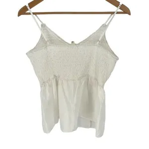 Bibi Womens Cami Top Tank Peplum Smocked Sleeveless 100% Cotton White Size Large thumbnail 3
