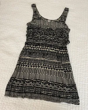 Xhilaration Black & Cream Aztec Geometric Print Sleeveless Boho Dress, Size XL thumbnail 1