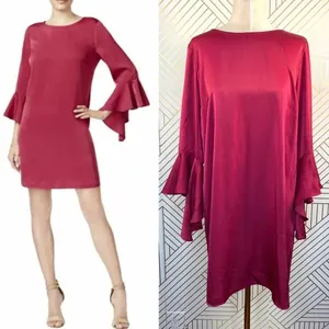 Bar III Bell Sleeve Ruffled Shift Dress‎ in Berry thumbnail 2