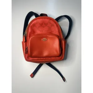 Coach C8604 Mini Court Backpack Canvas Pebble Leather In Signature IM/Miami Red thumbnail 2