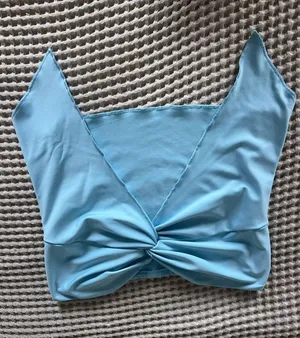 Light Blue Twist Front Strapless Top thumbnail 1