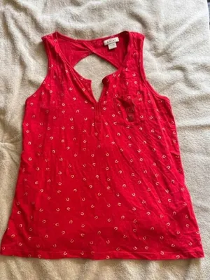 Ariat Red Tank Top Blouse with Horseshoes size XL thumbnail 1