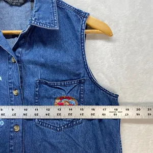 Solutions New York Denim Sleeveless Shirt Beach Embroidery Button Up S‎ thumbnail 2