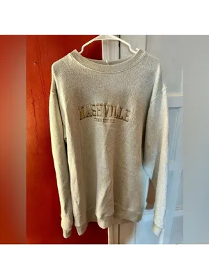 Nashville Tennessee Embroidered Beige Oversized Crewneck Sweater XL thumbnail 6