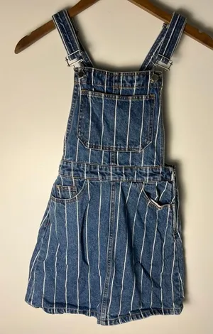 H&M Wm 0 Divided Blue Pinstripe Denim Overall Dress Mini Pinafore Festival Y2K thumbnail 1