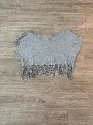 Vintage Miss Royal T Fringe Hem Aztec Geo Print Crop Top in Gray, Size Small thumbnail 2