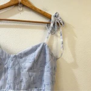Lulu’s Vineyard Visit Blue Embroidered Tie-Strap Tiered Midi Dress Light Blue L thumbnail 8