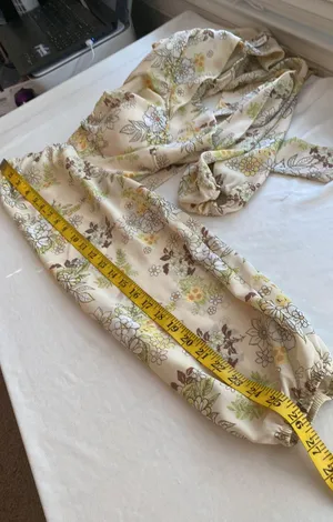 crop top blouse long sleeve square neck ties in back padded Sz large thumbnail 7
