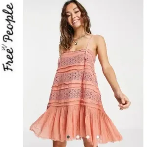 Free People Shailee Slip mini Dress Copper Rose embroidered ruffle square neck thumbnail 5