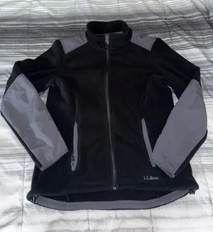 L.L. Bean Black Fleece Jacket with Gray Shoulder and Sleeve Panels thumbnail 1