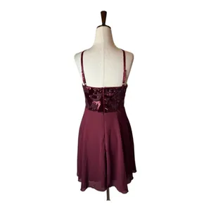 Lulus Dress Women Medium Burgundy Time of Love Sequin Halter‎ Skater Mini Prom thumbnail 3