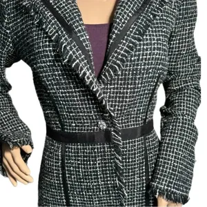 BISOU BISOU Michelle Bohbot Tweed Fringe Black Blazer Jacket Women’s Sz 6 Small thumbnail 3