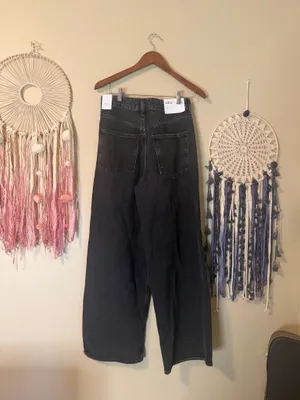 Agolde Vana Fold Wide Leg Denim Jeans Black Arcane Size 25 thumbnail 4