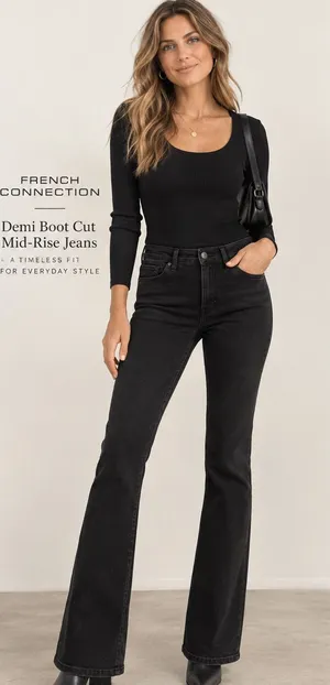 French Connection Black Demi Boot Cut Mid-Rise Jeans Sz 4 NWT thumbnail 1
