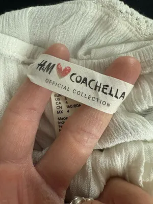 H&M + Coachella Cream Lace PomPom Off The Shoulder Top thumbnail 8