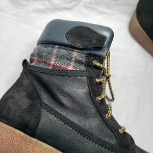 coolway Black Leather Plaid trim Lace Up Ankle Boots US 7 thumbnail 6