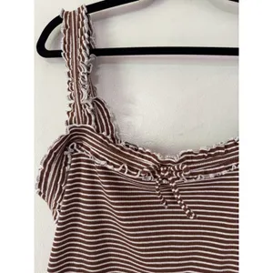 Anthropologie Maeve Dorrie Ruffled Cami Tank Top Size XL Brown White thumbnail 4