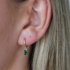 MALIBU Sunday Emerald Huggie Earrings 18K Gold Plated Dainty Hoops Non Tarnish thumbnail 3