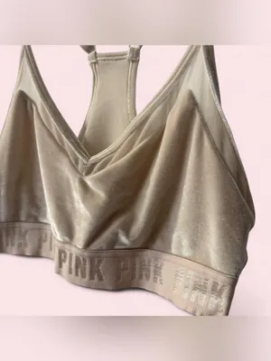 Victoria’s Secret PINK SPORT Velvet Lightly‎ Lined Racerback Bra Beige Medium thumbnail 2
