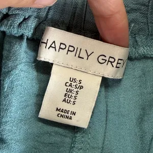 Happily Grey Teal‎ Green Wide Leg Textured Elastic Waist Pants Small thumbnail 2