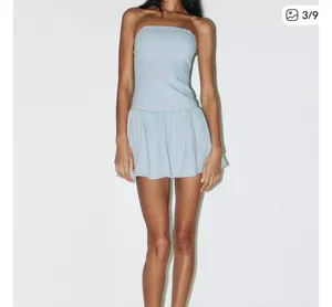 Zara denim flare mini dress thumbnail 1