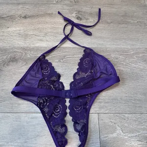 Avidlove Purple Lace Mesh Halter Teddy Bodysuit O-Ring‎ Detail Small thumbnail 4