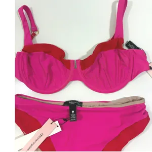 AQUA Swim Fuchsia Red Colorblock Underwire Bikini Set L FCH-1559H FCH-1623F thumbnail 7