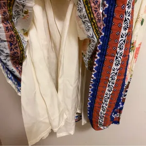 Chloe K Womens Mini Dress XL 38” Beige Pleated Floral Boho Print Blue Orange thumbnail 9