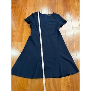 Banana Republic Fit and Flare Dress Womens Navy Blue Notched Neck 14 thumbnail 7