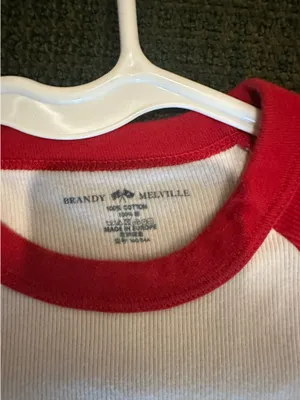Brandy Melville Red/White Cropped Baby Tee thumbnail 3