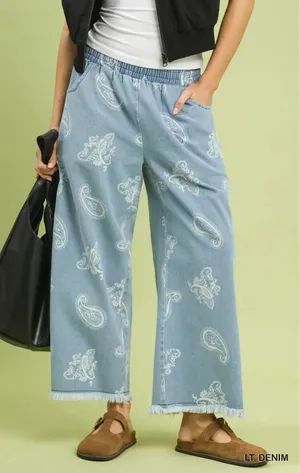 Umgee Denim Paisley‎ Wide-Leg Pants - Medium thumbnail 1