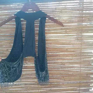 Anthropologie Silence + Noise M Black Beaded Gypsy Vest thumbnail 5