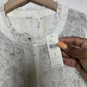 NEW Anthropologie Floreat Women Cotton Top 6 Ivory Embroidered Cottage Peasant‎ thumbnail 3