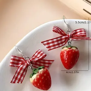 Strawberry Earrings with Red Gingham Bows thumbnail 7