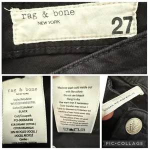 Rag & Bone Logan Wide Leg Jeans Black Organic Cotton Soft Relaxed Size 27 thumbnail 5