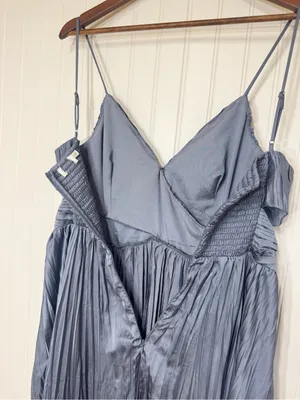 ASTR Capitola Pleated Blue Satin Midi Dress Large Wedding Guest Romantic Party thumbnail 11