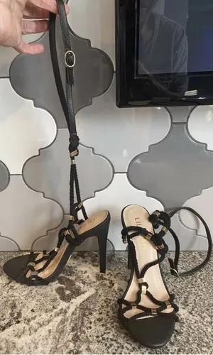Trendy Black Leg Wrap Sandal Heels thumbnail 1