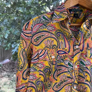 Lauren Ralph Lauren Women's Vintage Yellow Paisley Button Down Shirt Size S thumbnail 3
