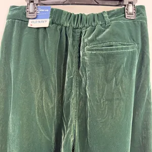 Old Navy Taylor Velvet Wide Leg Pants M Green NWT Extra High Rise Trouser thumbnail 4